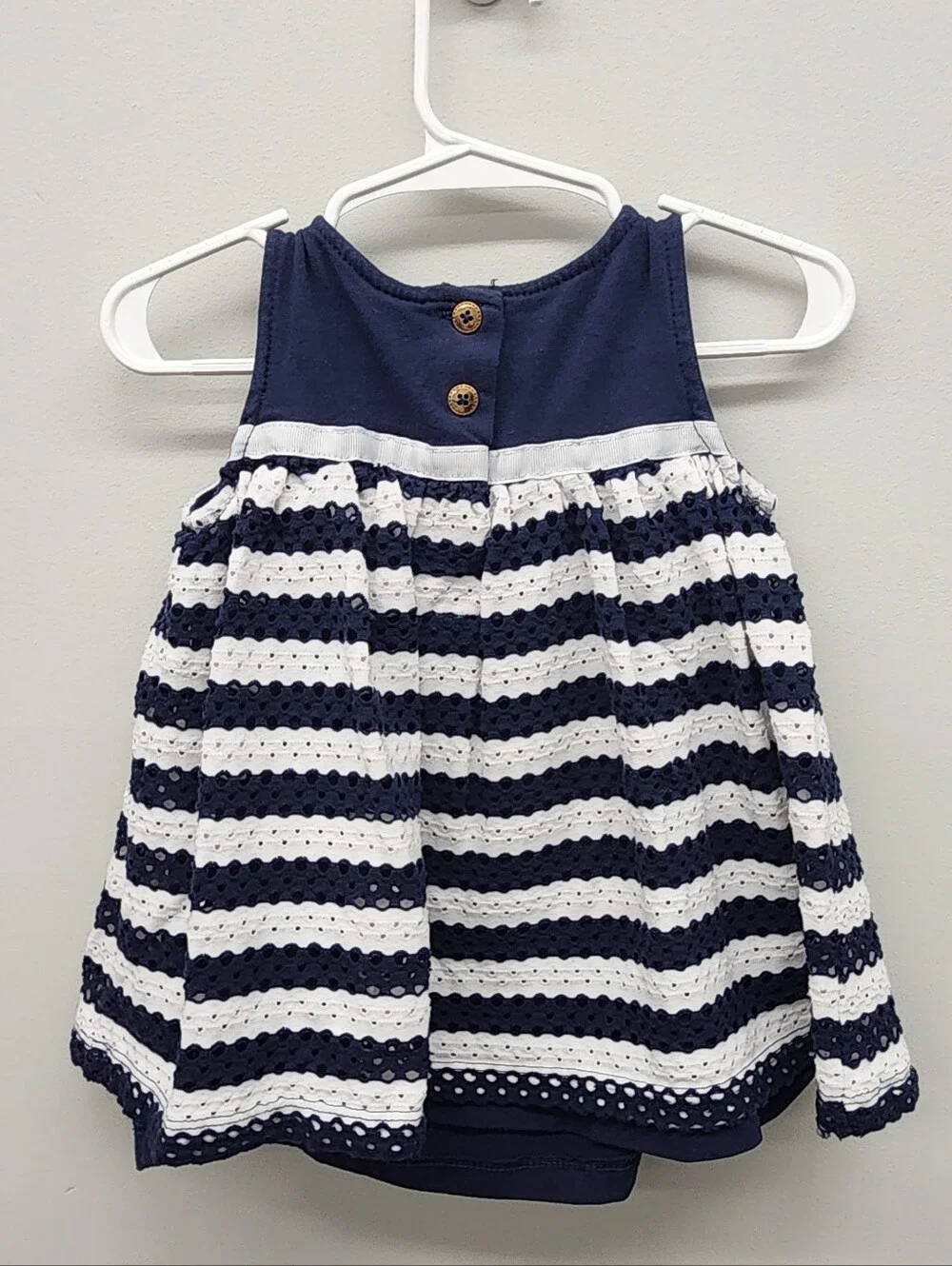 Jillian’s Closet Baby Girl Navy White Eyelet Dress 12M Bow